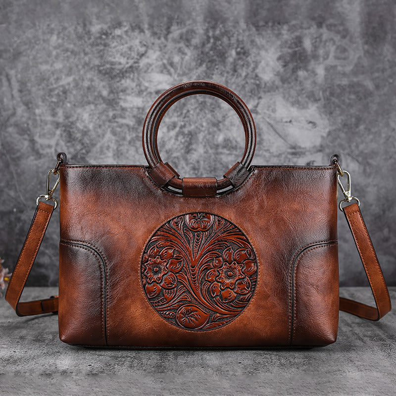 Women Retro Handmade Embossed Shoulder Bag-Handbags-Brown-Free Shipping Leatheretro