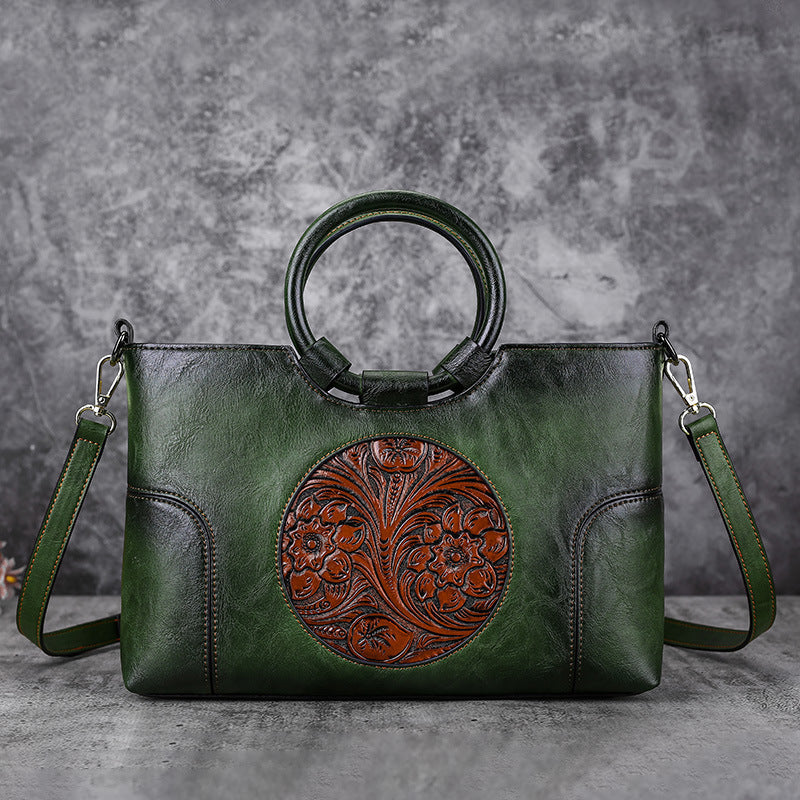 Women Retro Handmade Embossed Shoulder Bag-Handbags-Green-Free Shipping Leatheretro