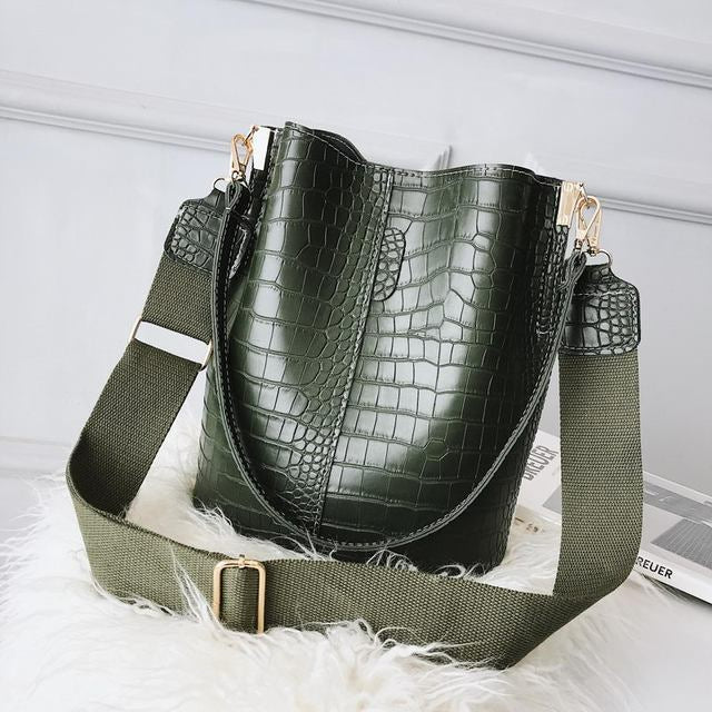 Women Shoulder Crocodile Crossbody Bag-Handbags-Green-Free Shipping Leatheretro