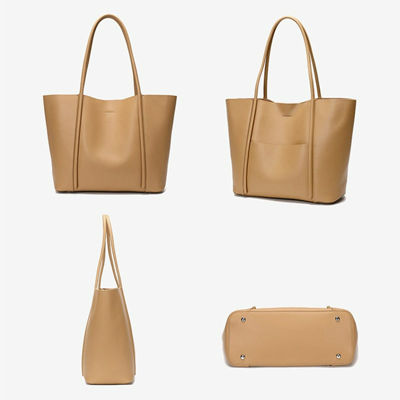 Large Luxury Leather Shoulder Bag Women Tote Bag-Tote Bag-Brown-Free Shipping Leatheretro