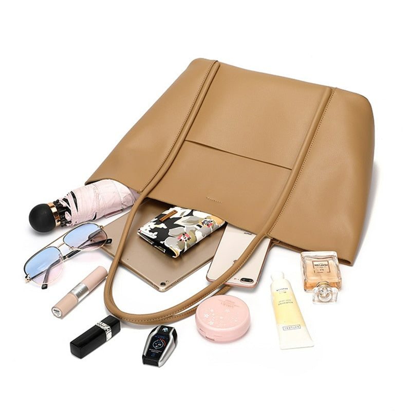 Large Luxury Leather Shoulder Bag Women Tote Bag-Tote Bag-Brown-Free Shipping Leatheretro
