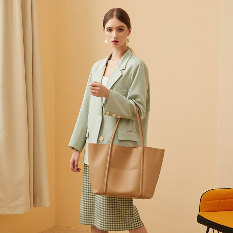 Large Luxury Leather Shoulder Bag Women Tote Bag-Tote Bag-Brown-Free Shipping Leatheretro