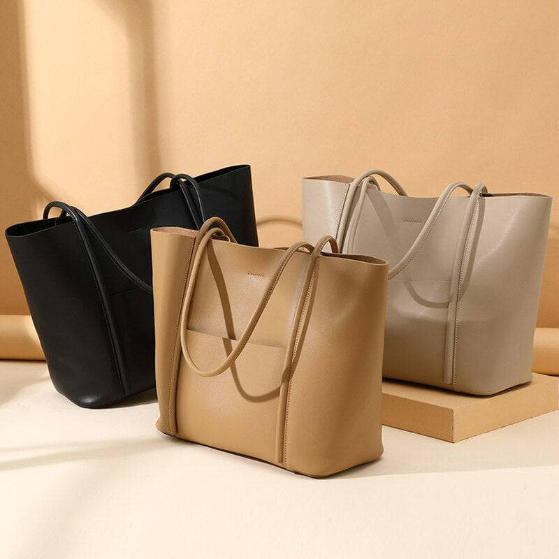 Large Luxury Leather Shoulder Bag Women Tote Bag-Tote Bag-Brown-Free Shipping Leatheretro