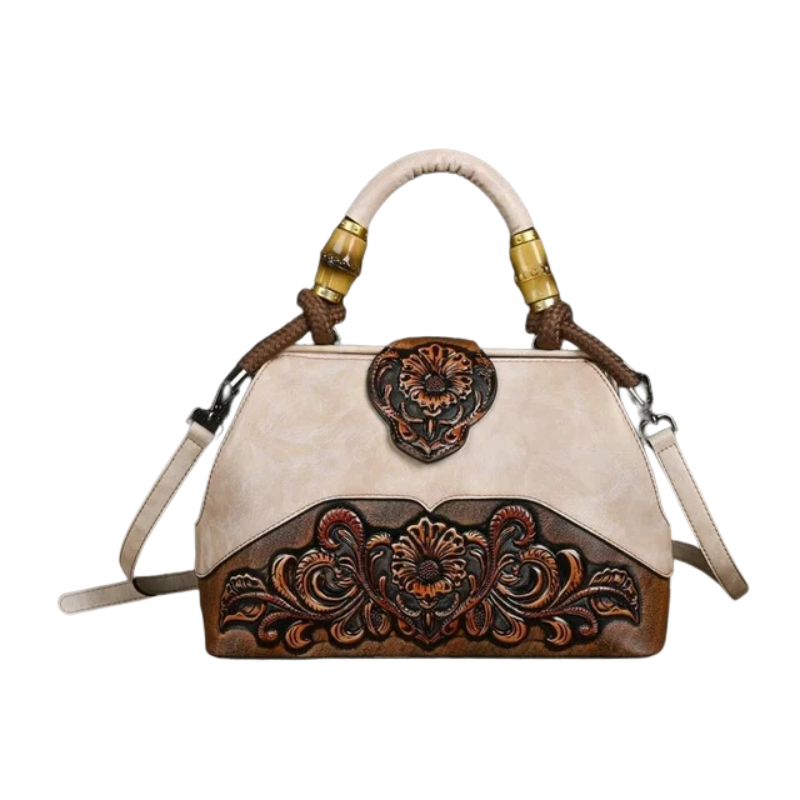 Women Leather Handmade Luxury Shoulder Handbag - Vintage Carved Ladies Bag-Black-Free Shipping Leatheretro