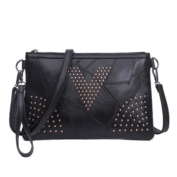 Women’s Black Rivet Shoulder Bag – Small Crossbody Messenger Handbag-Handbags-Black-Free Shipping Leatheretro