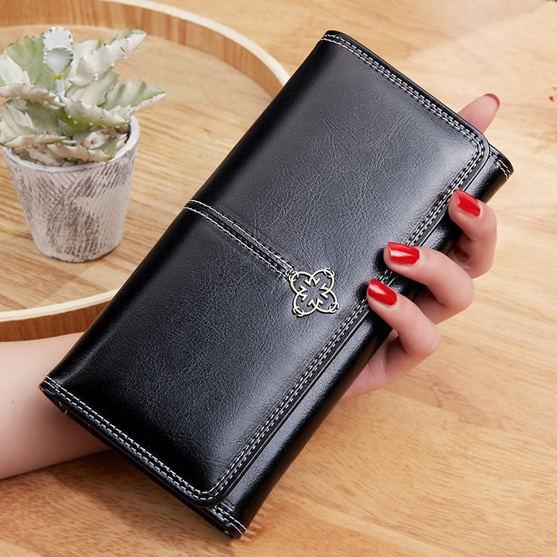 Women's Leather luxury Long Wallet-Wallets & Money Clips-Black-Free Shipping Leatheretro