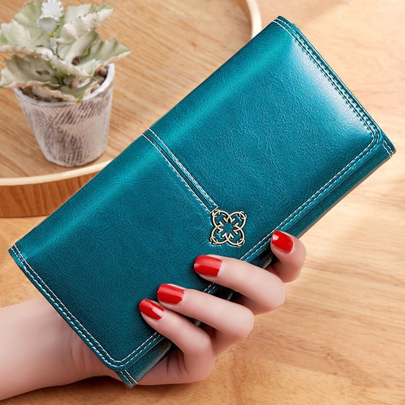 Women's Leather luxury Long Wallet-Wallets & Money Clips-Blue-Free Shipping Leatheretro