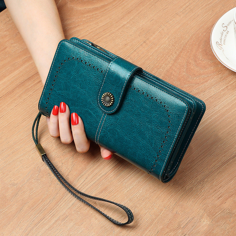 Women's Long Wallet Coin Purse-Wallets & Money Clips-Peacock Blue-Free Shipping Leatheretro
