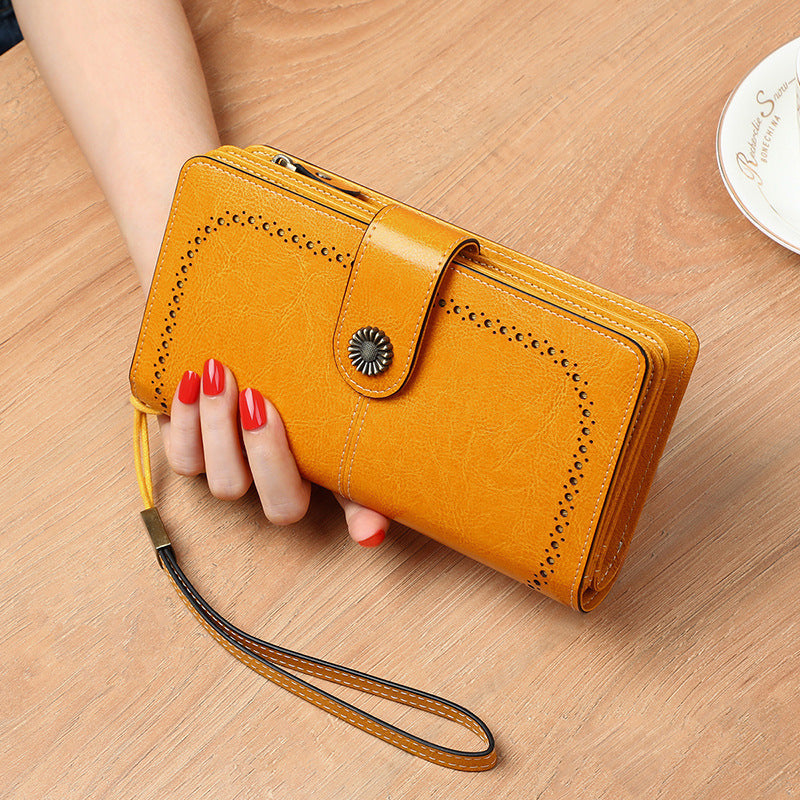 Women's Long Wallet Coin Purse-Wallets & Money Clips-Antique Yellow-Free Shipping Leatheretro
