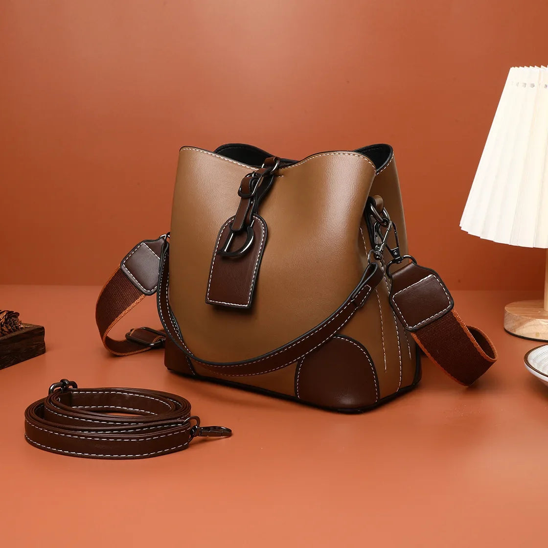 Women's Luxury Travel Bag– Retro Textured Bucket Shoulder & Crossbody Bag-Tote Bag-Khaki-Free Shipping Leatheretro