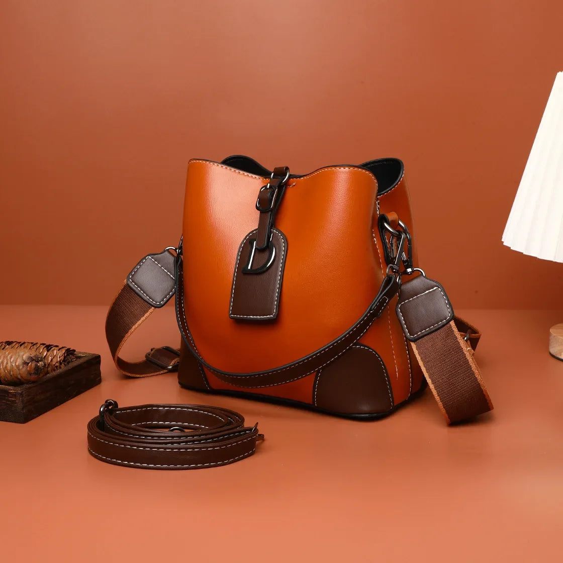Women's Luxury Travel Bag– Retro Textured Bucket Shoulder & Crossbody Bag-Tote Bag-Brown-Free Shipping Leatheretro