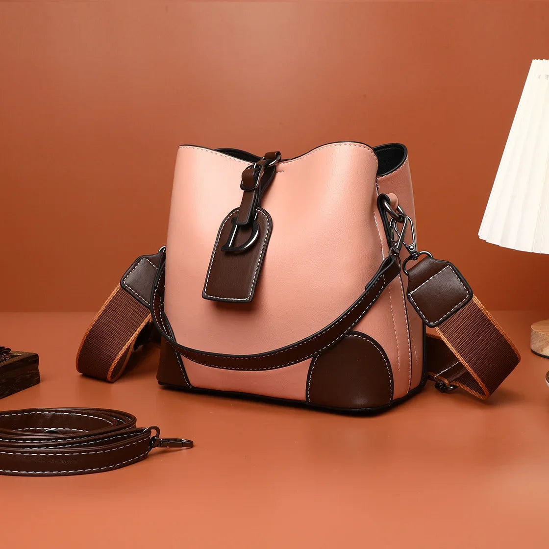 Women's Luxury Travel Bag– Retro Textured Bucket Shoulder & Crossbody Bag-Tote Bag-Pink-Free Shipping Leatheretro
