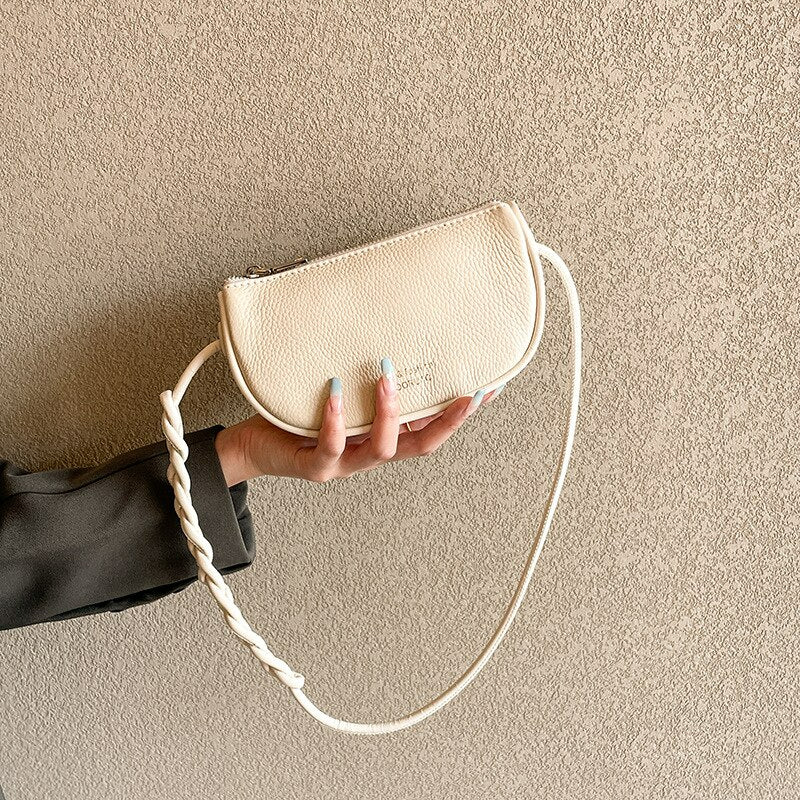 Women's Mini Genuine Leather Underarm Bag-Handbags-Beige-Free Shipping Leatheretro