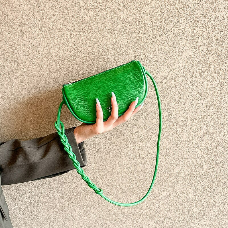 Women's Mini Genuine Leather Underarm Bag-Handbags-Green-Free Shipping Leatheretro
