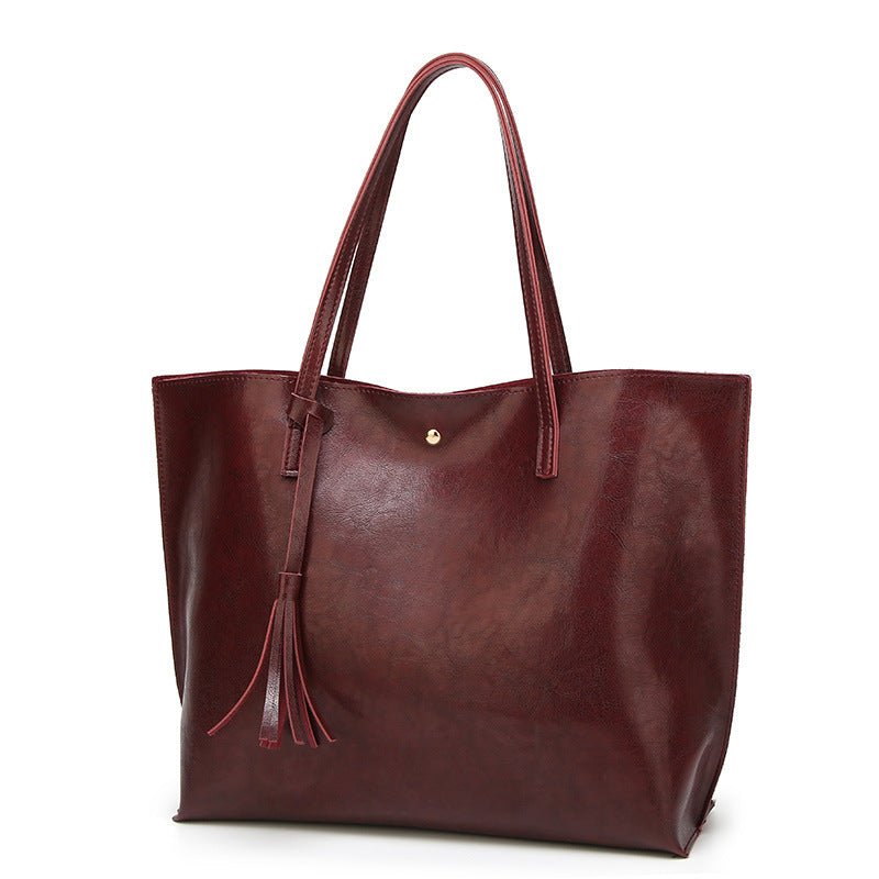 Women’s Oil Wax Leather Shoulder Bag – Large Tote Handbag-Tote Bag-Burgundy-Free Shipping Leatheretro