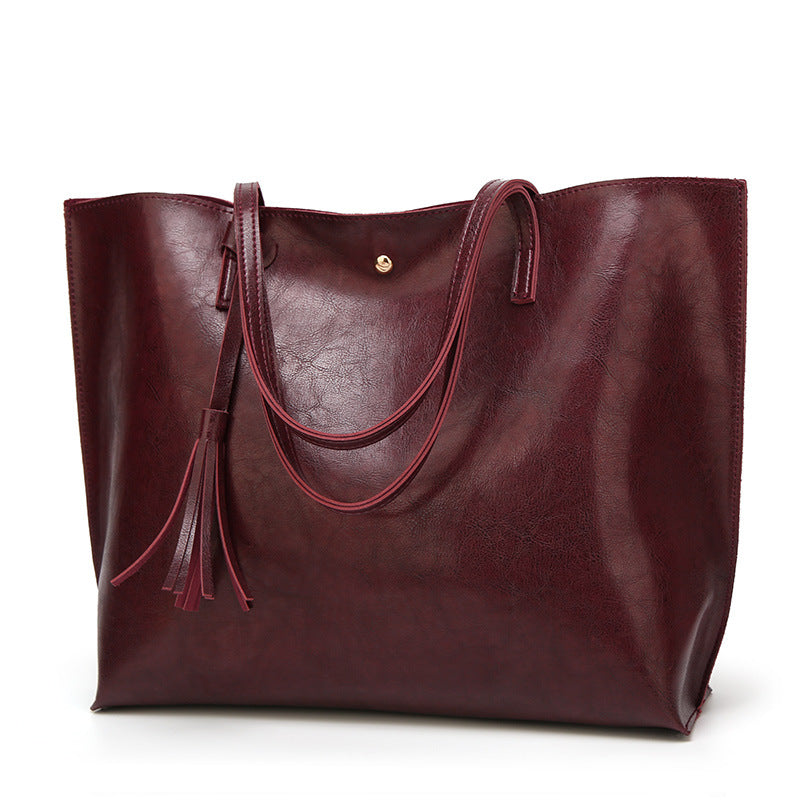 Women’s Oil Wax Leather Shoulder Bag – Large Tote Handbag-Tote Bag-Burgundy-Free Shipping Leatheretro