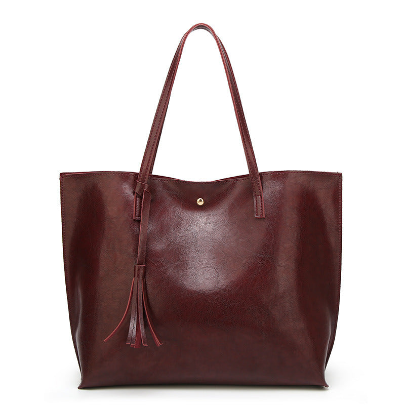 Women’s Oil Wax Leather Shoulder Bag – Large Tote Handbag-Tote Bag-Burgundy-Free Shipping Leatheretro