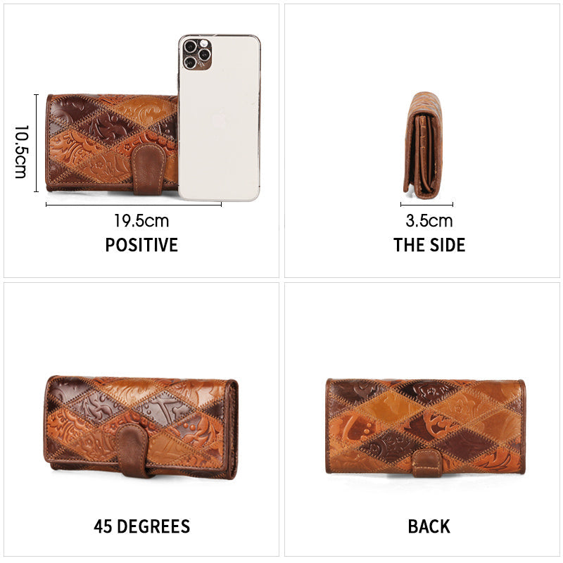 Women's Retro Leather Embossed Floral Wallet-Wallets & Money Clips-Floral-Free Shipping Leatheretro
