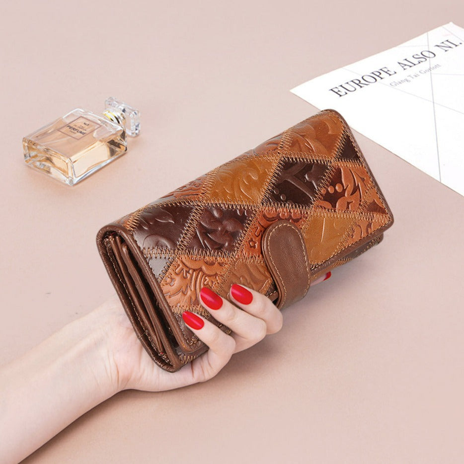 Women's Retro Leather Embossed Floral Wallet-Wallets & Money Clips-Floral-Free Shipping Leatheretro