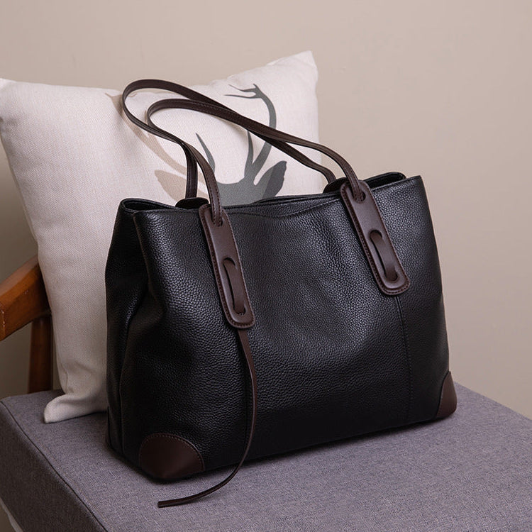 Luxury Soft Cowhide Leather Tote Bag - Women's Shoulder Handbag-Handbags-Grey Brown-Free Shipping Leatheretro