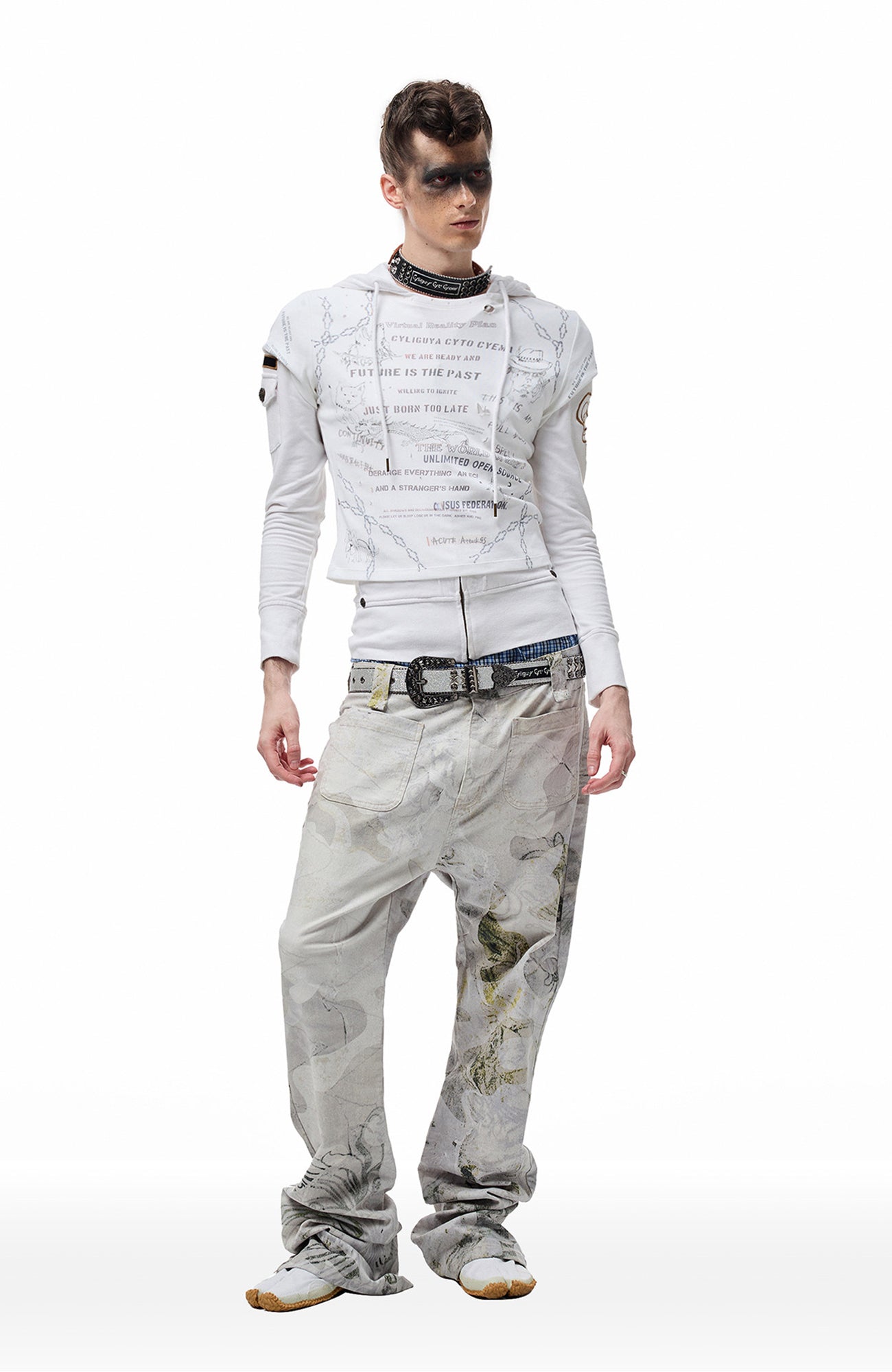 CYCYCY Cross Studded Filigree Leather Belt Gray-Accessories-One Size-Free Shipping Leatheretro