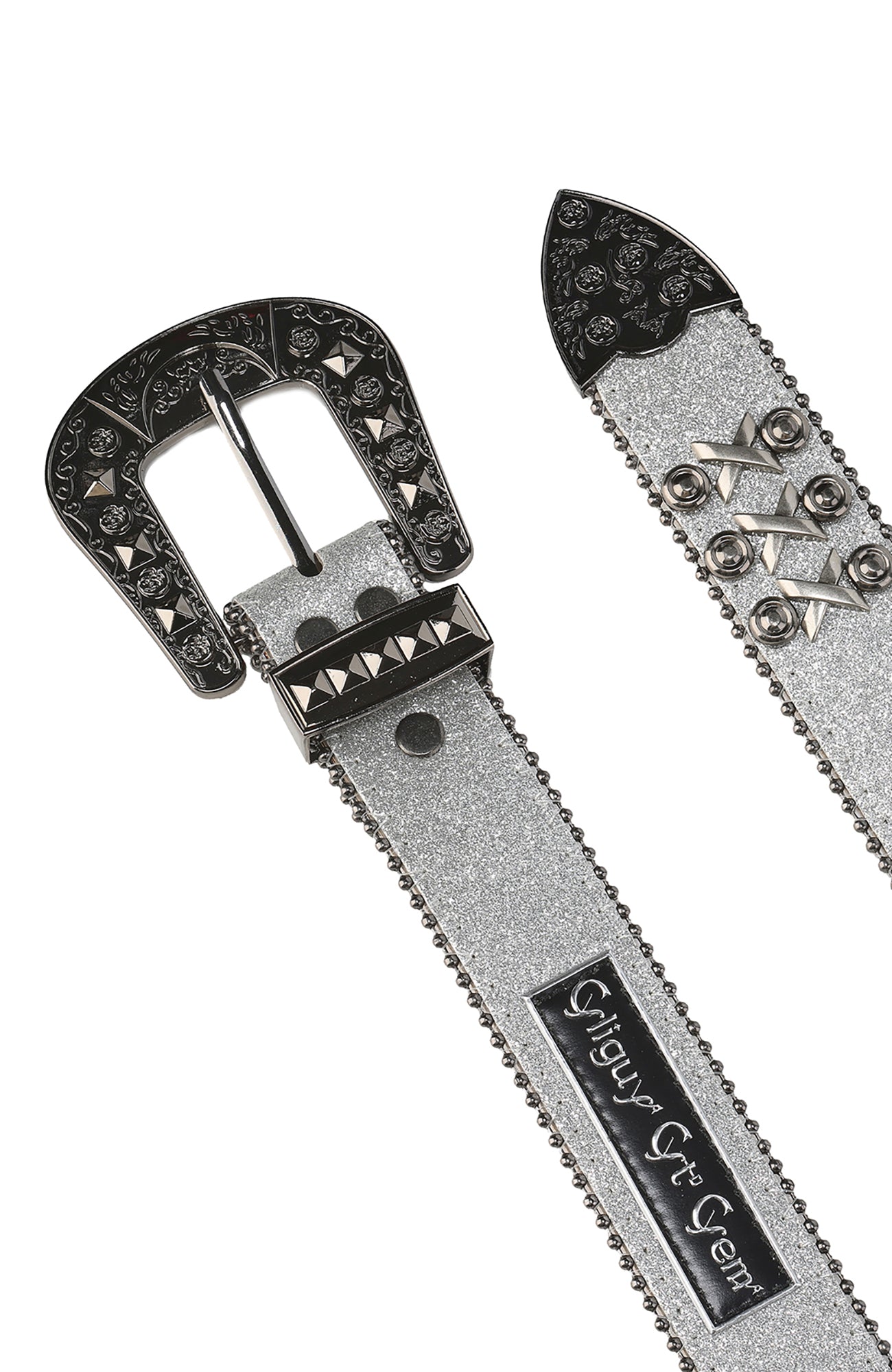 CYCYCY Cross Studded Filigree Leather Belt Gray-Accessories-One Size-Free Shipping Leatheretro