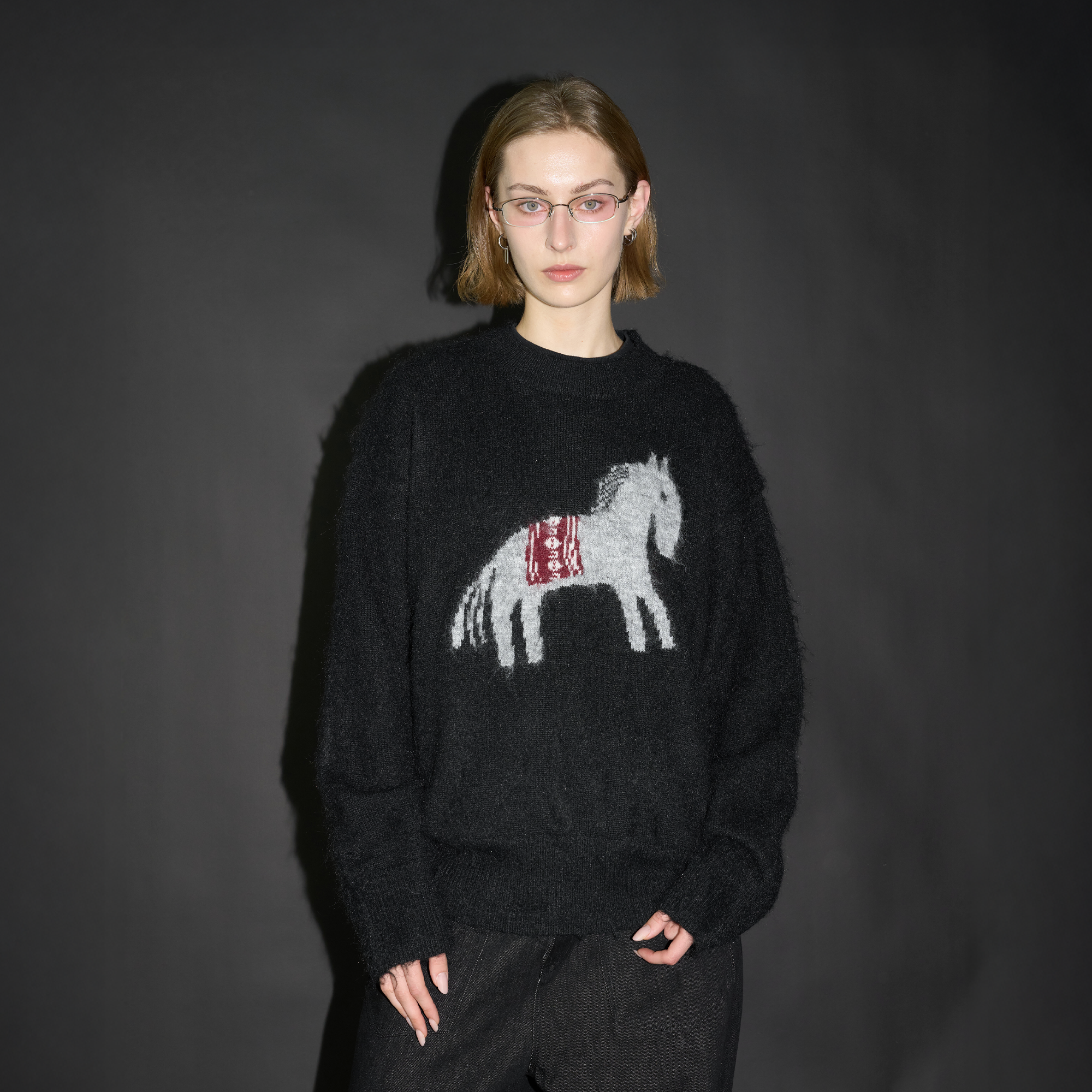 LABELROOM Fuzzy Horse Jacquard Sweater