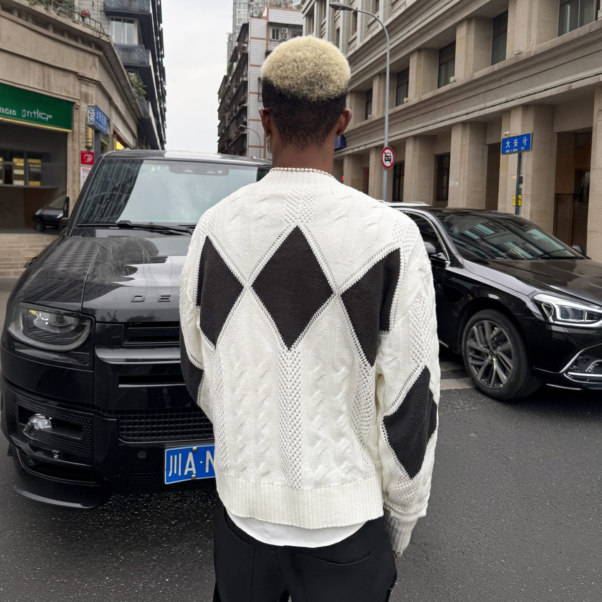 STEEPC Retro Cable-Knit Argyle V-Neck Cardigan-Jacket-S (1)-Free Shipping Leatheretro