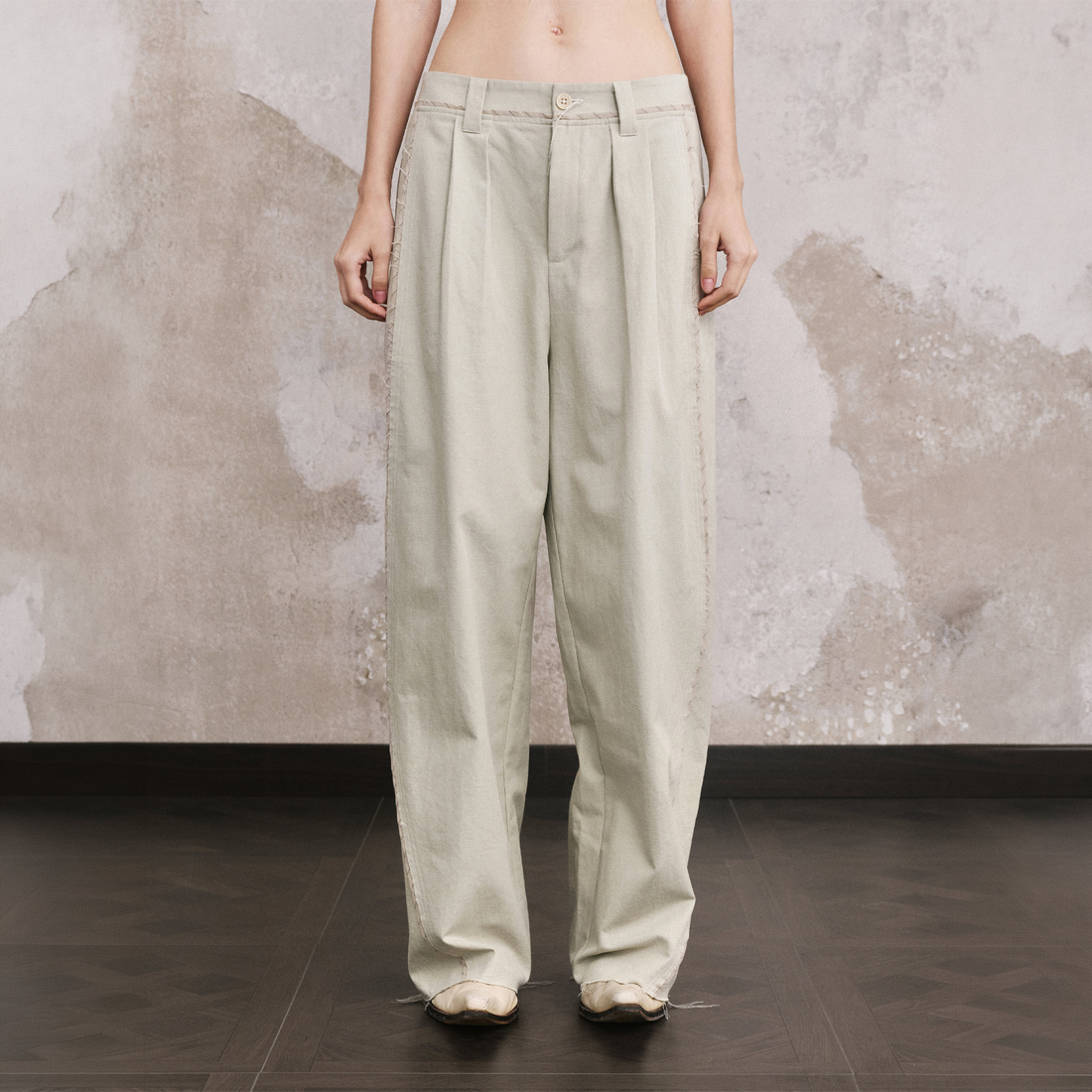 ILNya Nieternite Nifutur Linen-Blend Raw Edge Curved Pants-Pants-S (0) / 27-33"-Free Shipping Leatheretro
