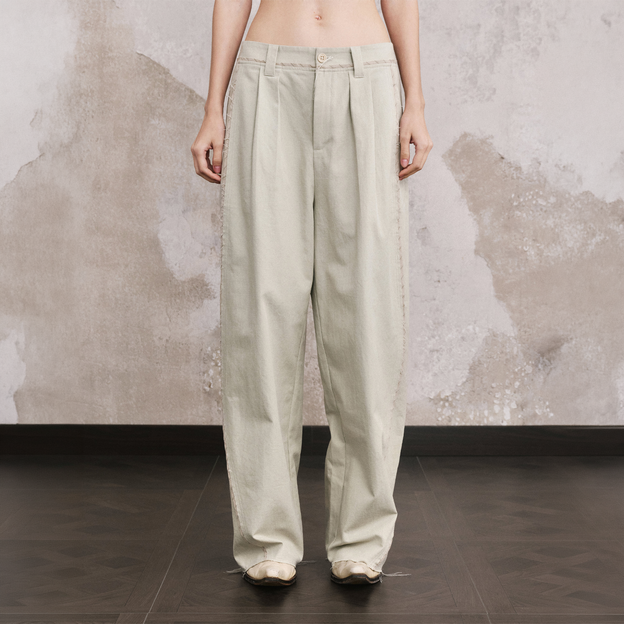 ILNya Nieternite Nifutur Linen-Blend Raw Edge Curved Pants-Pants-S (0) / 27-33"-Free Shipping Leatheretro