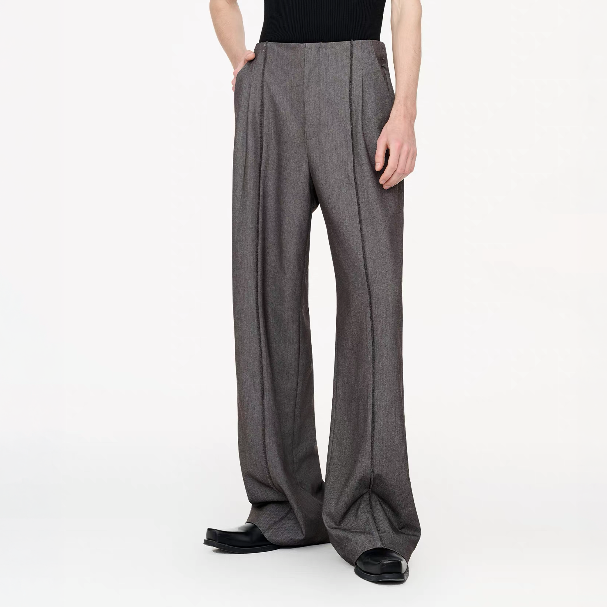 TIWILLTANG Classic Raw Edge Straight-Leg Trousers-Pants-S / 28-31”-Dark Gray-Free Shipping Leatheretro