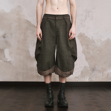 ILNya Nieternite Nifutur Crinkled Curved Cropped Pants Dark Green-Shorts-S (0) / 27-33"-Free Shipping Leatheretro