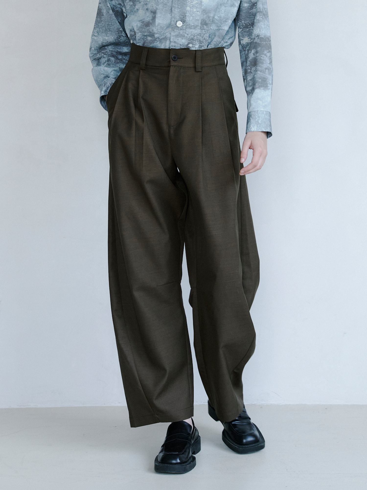 GRAINMUSTARD Retro Pleated High-Waist Wide-Leg Trousers-Pants-XS (Preorder)-Green-Free Shipping Leatheretro