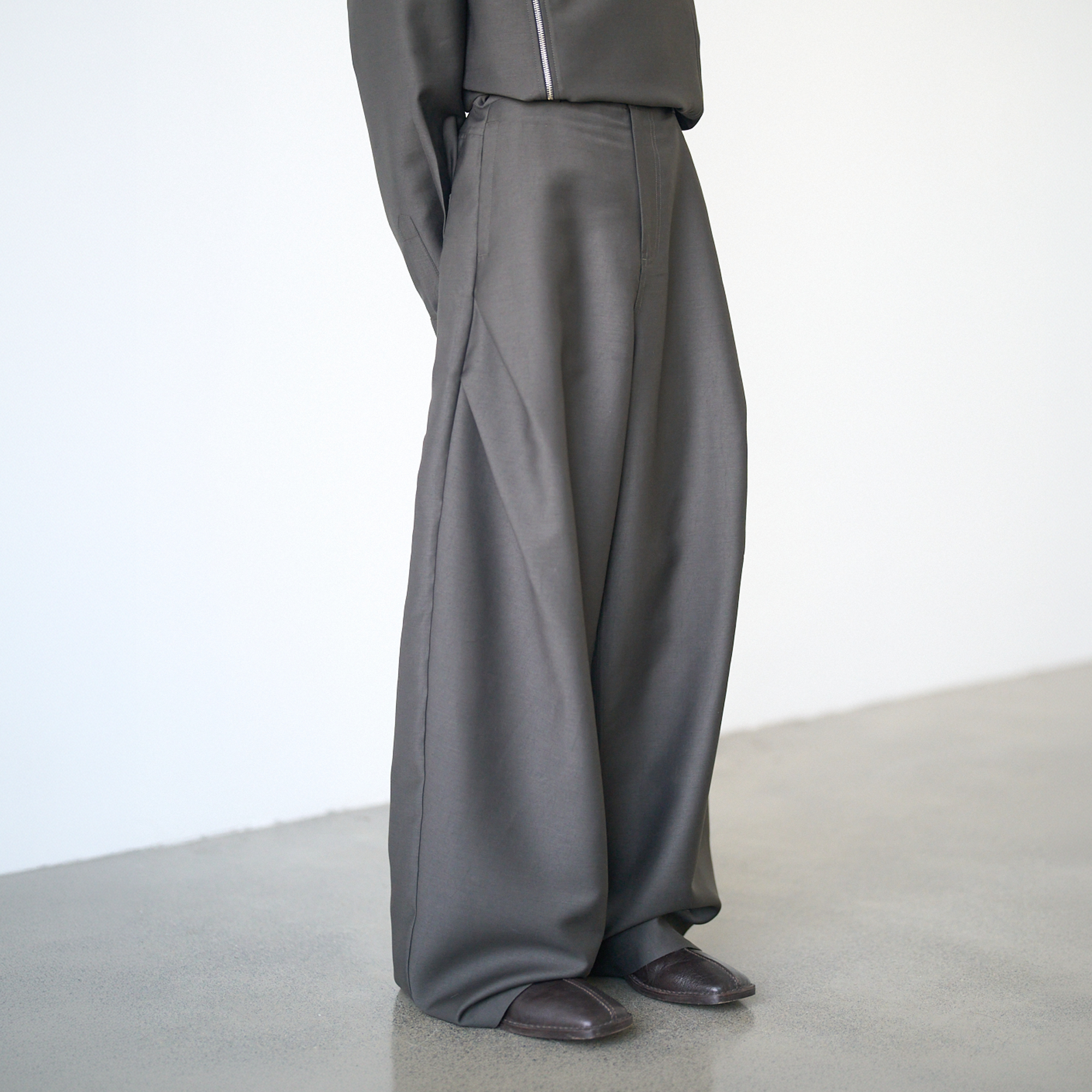 GRAINMUSTARD Lustrous Pleated Wool-Blend Wide-Leg Trousers-Pants-XS-Free Shipping Leatheretro