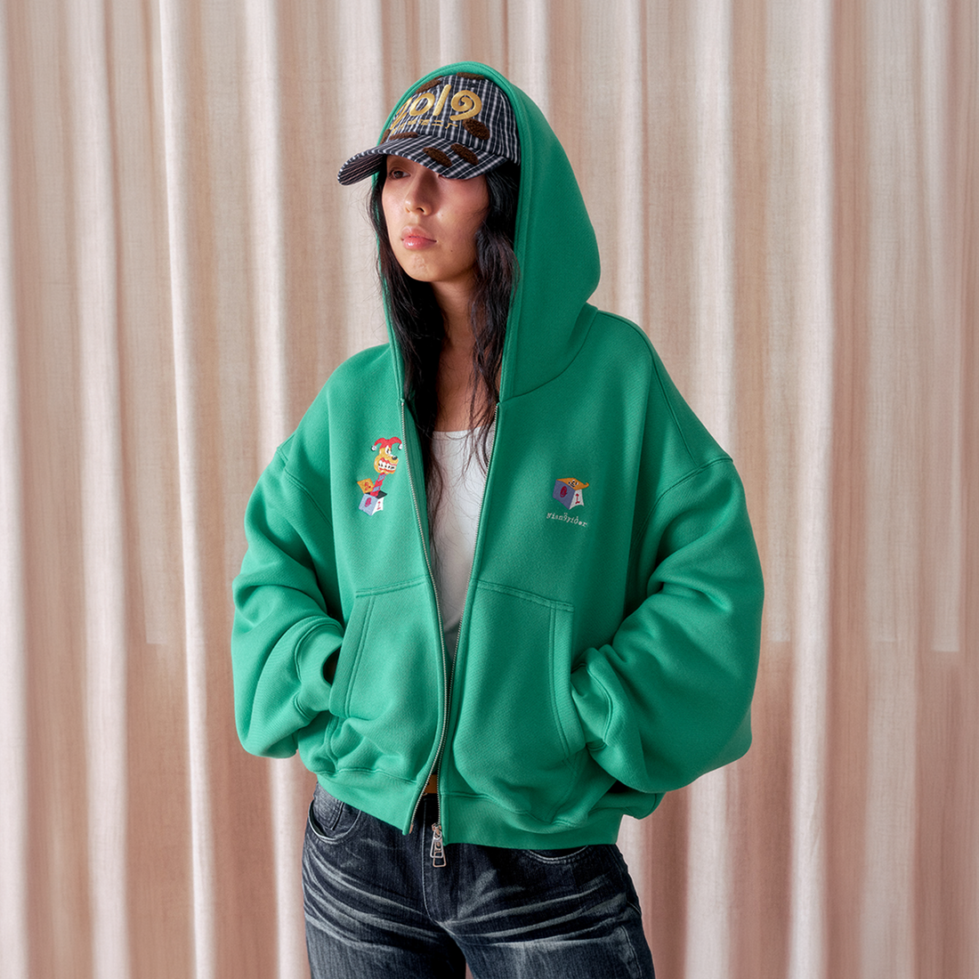 NIANJIUYIKOUER Oversized Fleece-Lined Zip-Up Hoodie-Jacket-S-Free Shipping Leatheretro