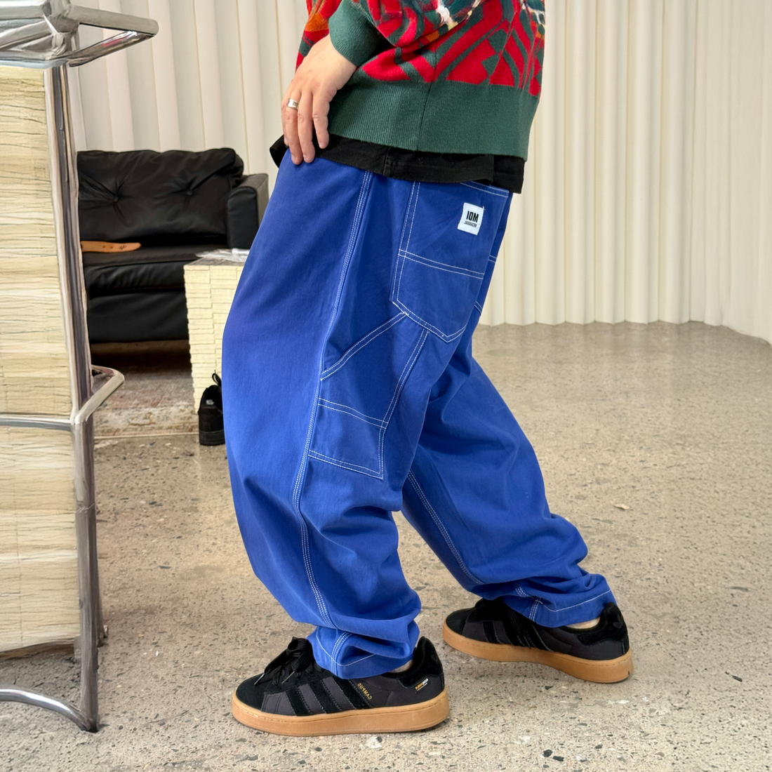 ME DA IGUAL Washed Contrast-Stitch Wide-Leg Pants-Pants-M-Free Shipping Leatheretro