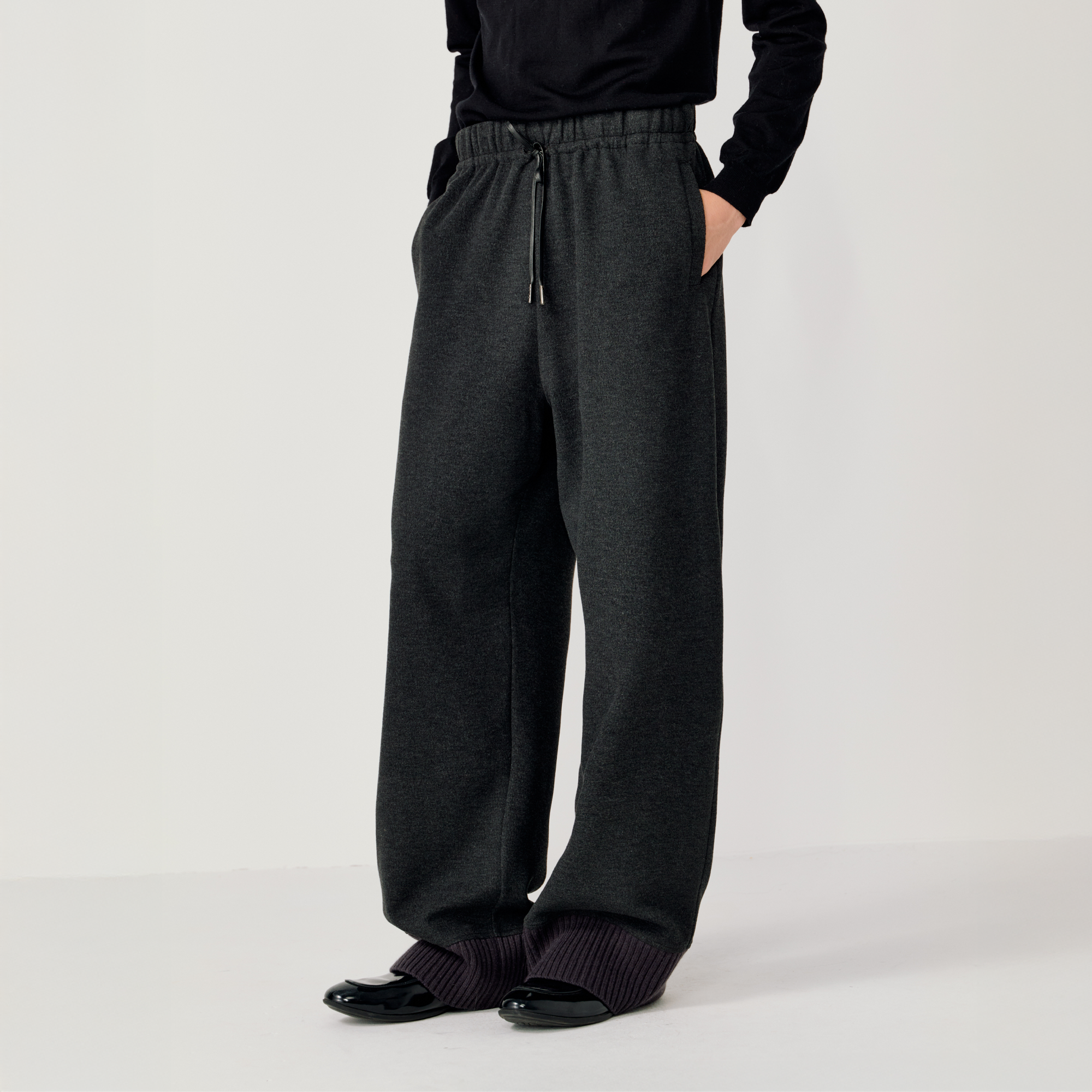 OPICLOTH Ribbed-Hem Drawstring Knit Trousers-Pants-XS-Free Shipping Leatheretro