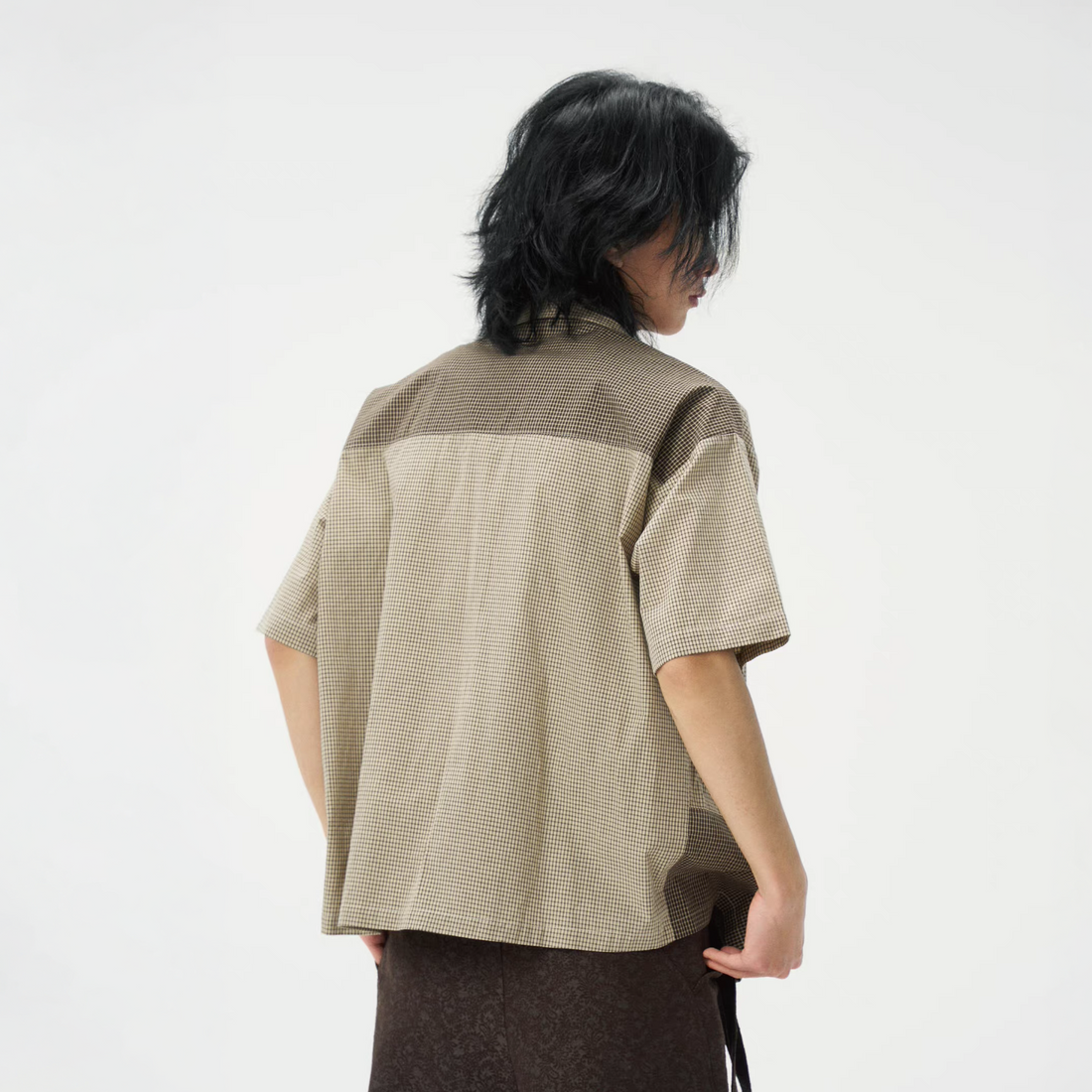 GONGHE REPUB Patchwork Check Relaxed Shirt-Half shirt-S-Free Shipping Leatheretro