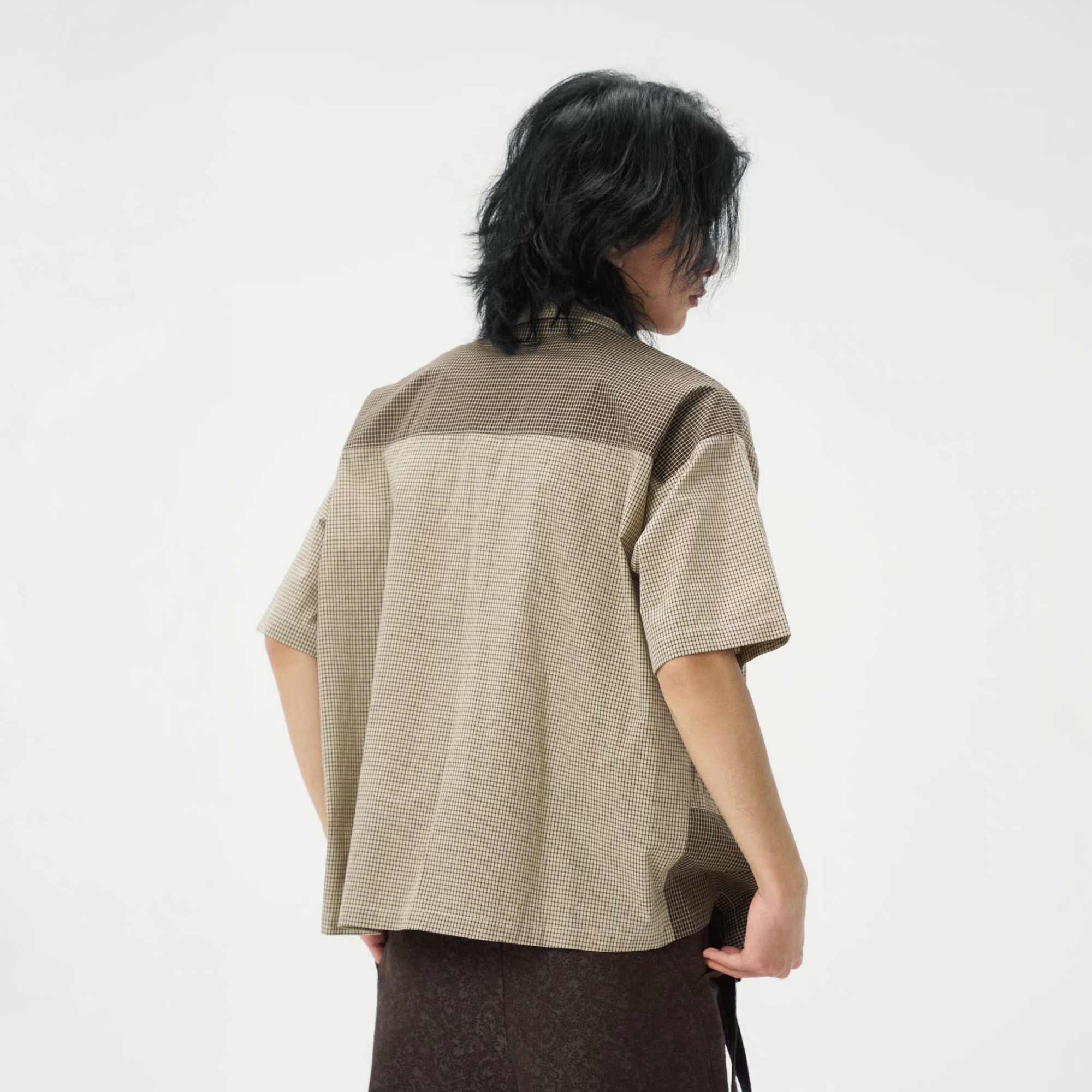 GONGHE REPUB Patchwork Check Relaxed Shirt-Half shirt-S-Free Shipping Leatheretro