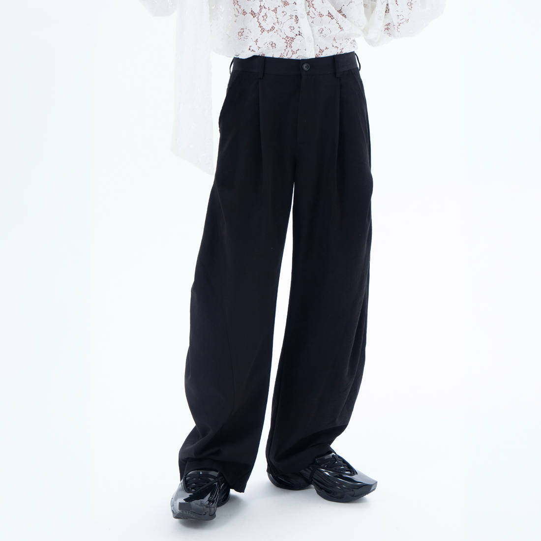 CLP Draped Elastic-Waist Curved Trousers-Pants-M / 28"-Free Shipping Leatheretro