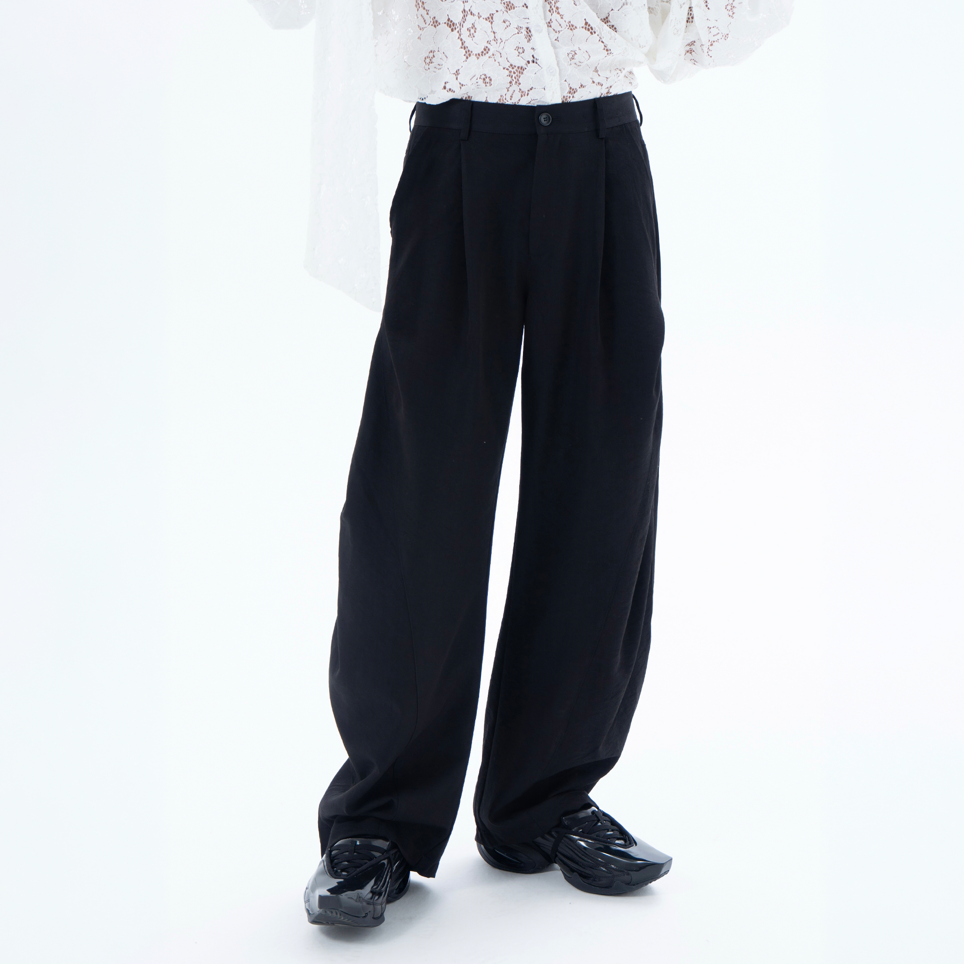 CLP Draped Elastic-Waist Curved Trousers-Pants-M / 28"-Free Shipping Leatheretro