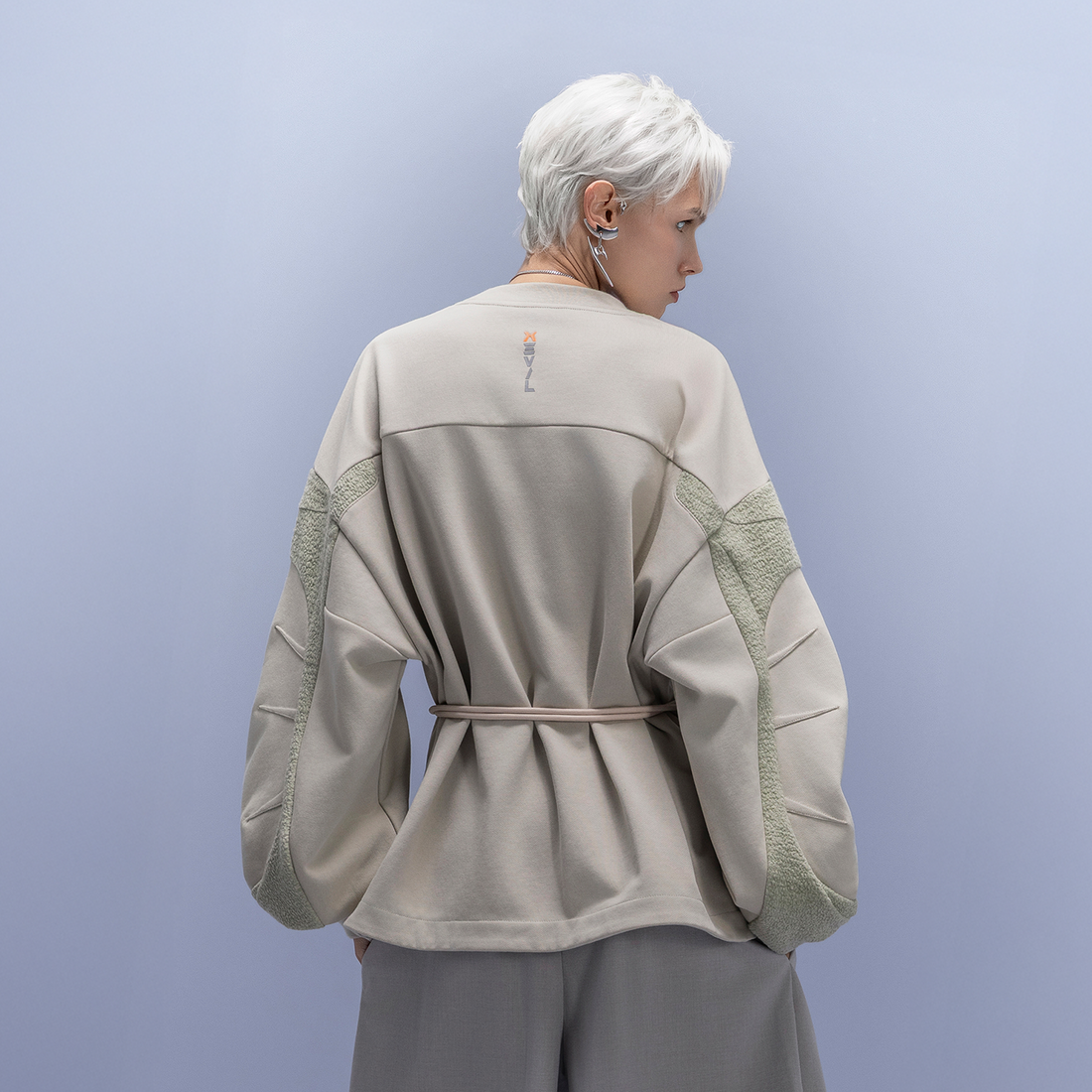 XIPHEVIL Utility Paneled Crewneck Sweatshirt Green-Sweatshirt-XS-Free Shipping Leatheretro