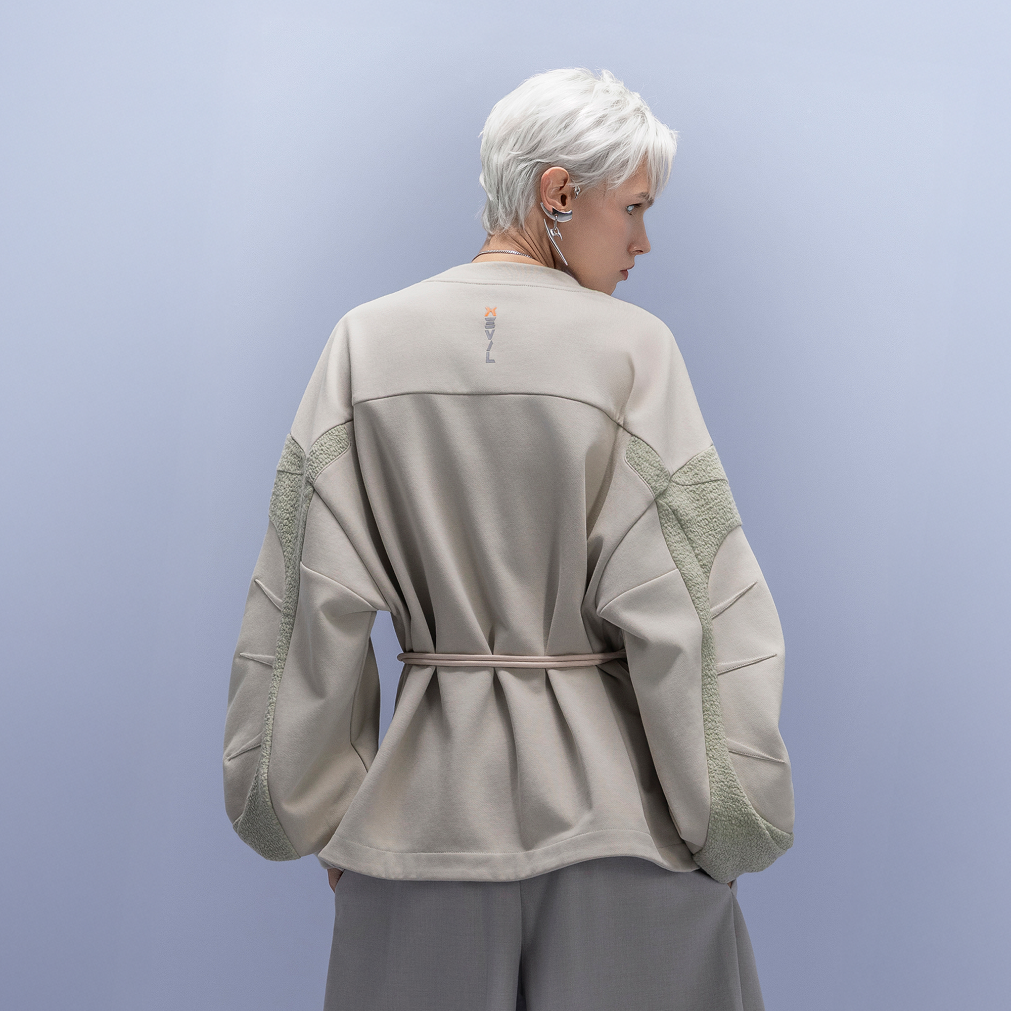 XIPHEVIL Utility Paneled Crewneck Sweatshirt Green-Sweatshirt-XS-Free Shipping Leatheretro