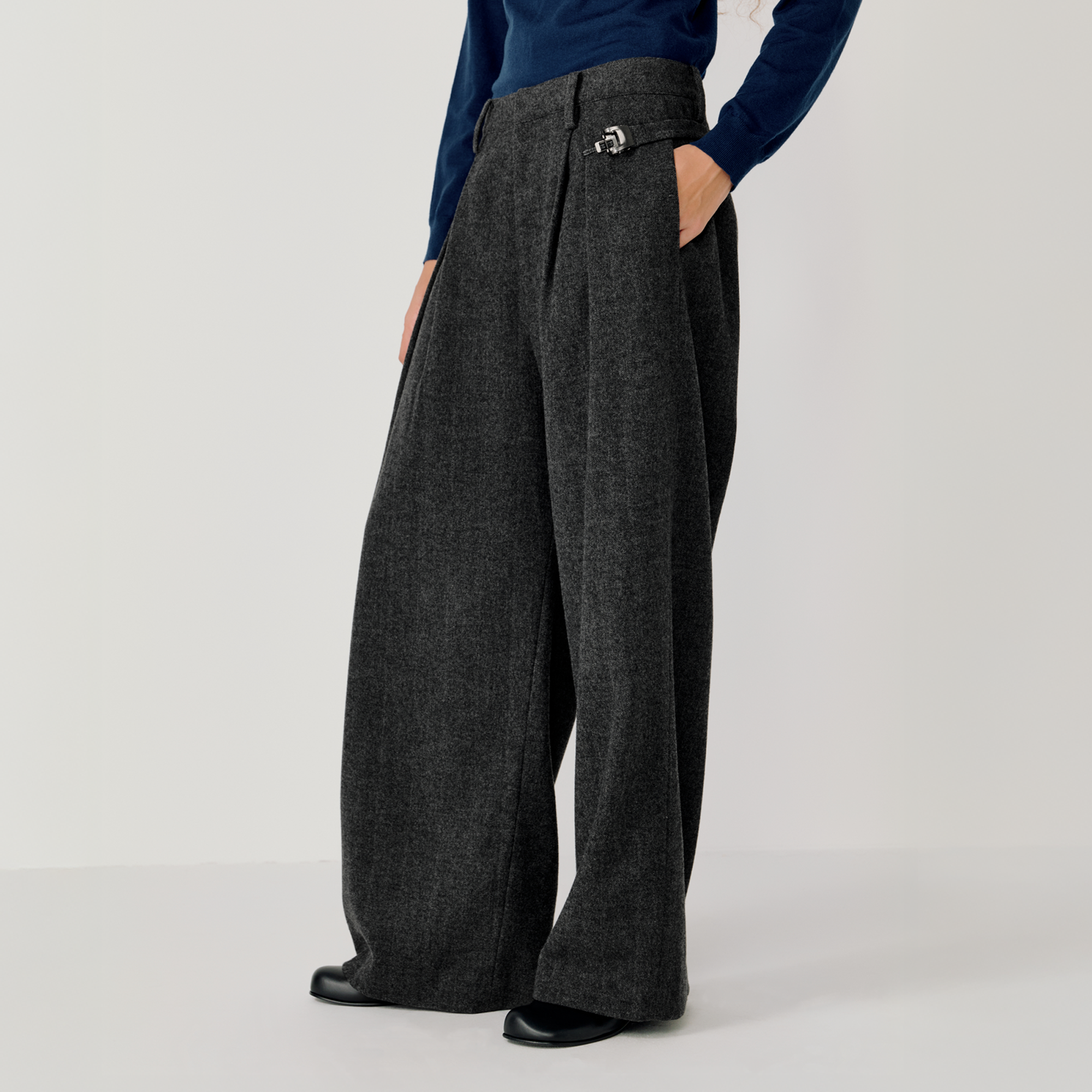 OPICLOTH Herringbone Pleated Wool-Blend Trousers-Pants-XS-Free Shipping Leatheretro