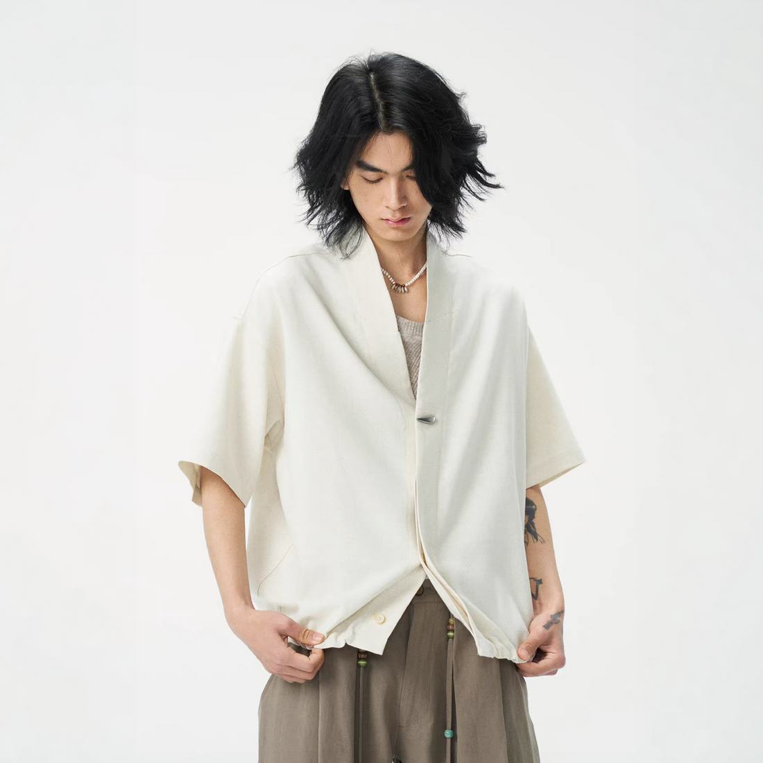 GONGHE REPUB Tencel-Linen Open-Collar Shirt-Half shirt-S-Free Shipping Leatheretro