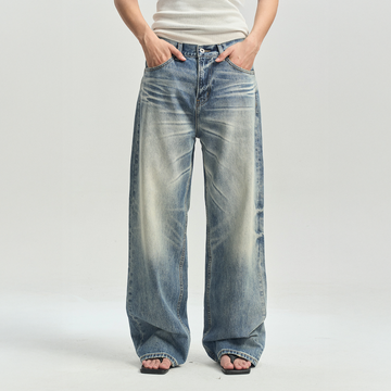 LEONSENSE Whiskering Washed Straight-Leg Jeans-Jeans-S (Preorder)-Free Shipping Leatheretro