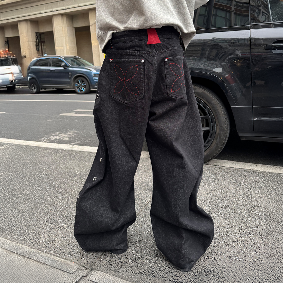 STEEPC Grommet Snap-Fly Flared Raw Jeans-Jeans-S-Free Shipping Leatheretro