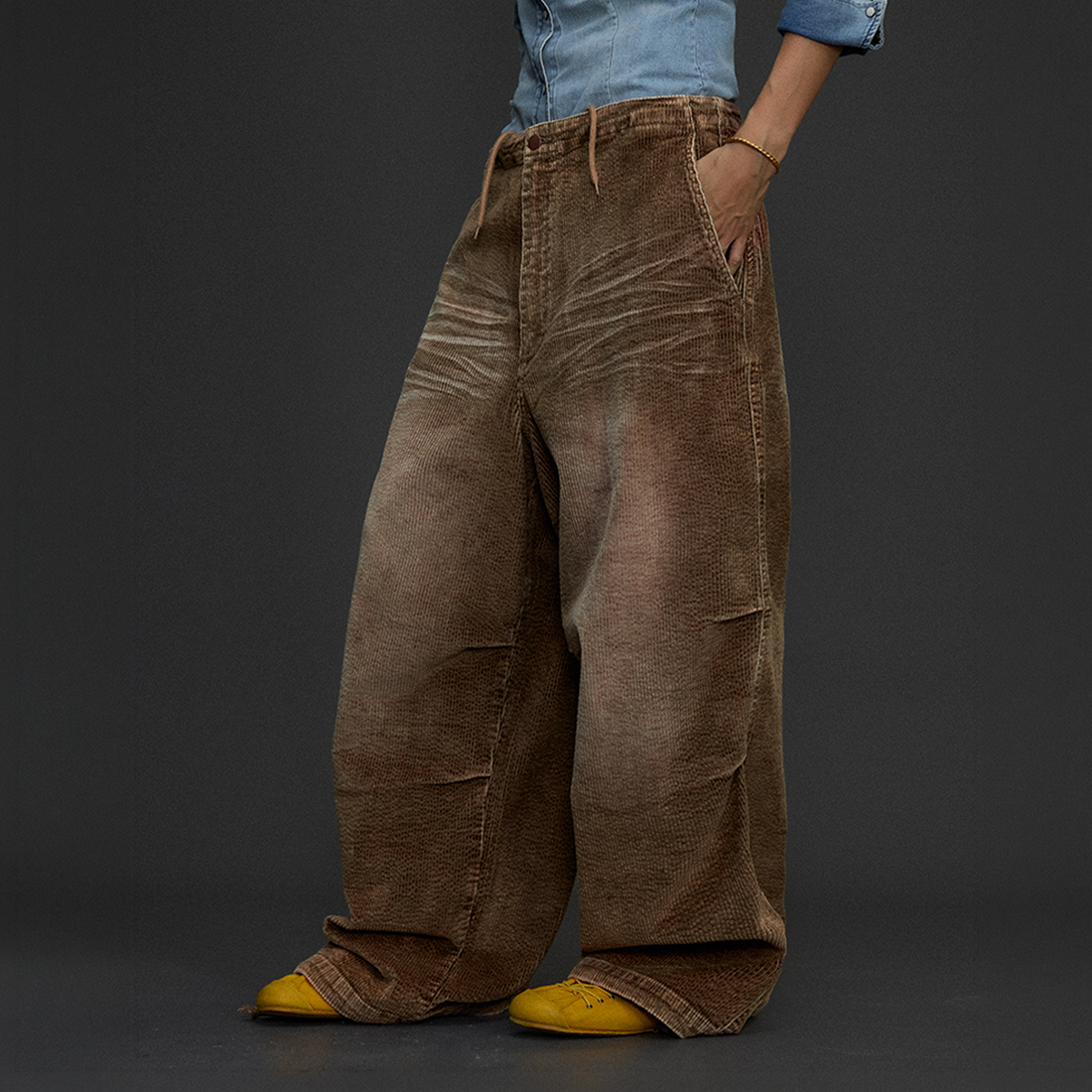 NIANJIUYIKOUER Washed Distressed Corduroy Wide-Leg Pants-Pants-XS-Free Shipping Leatheretro