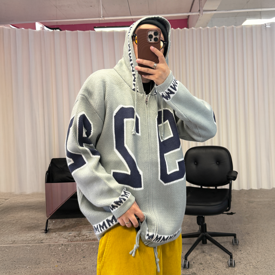 ME DA IGUAL Number-Jacquard Knit Zip Hoodie-Jacket-M-Free Shipping Leatheretro