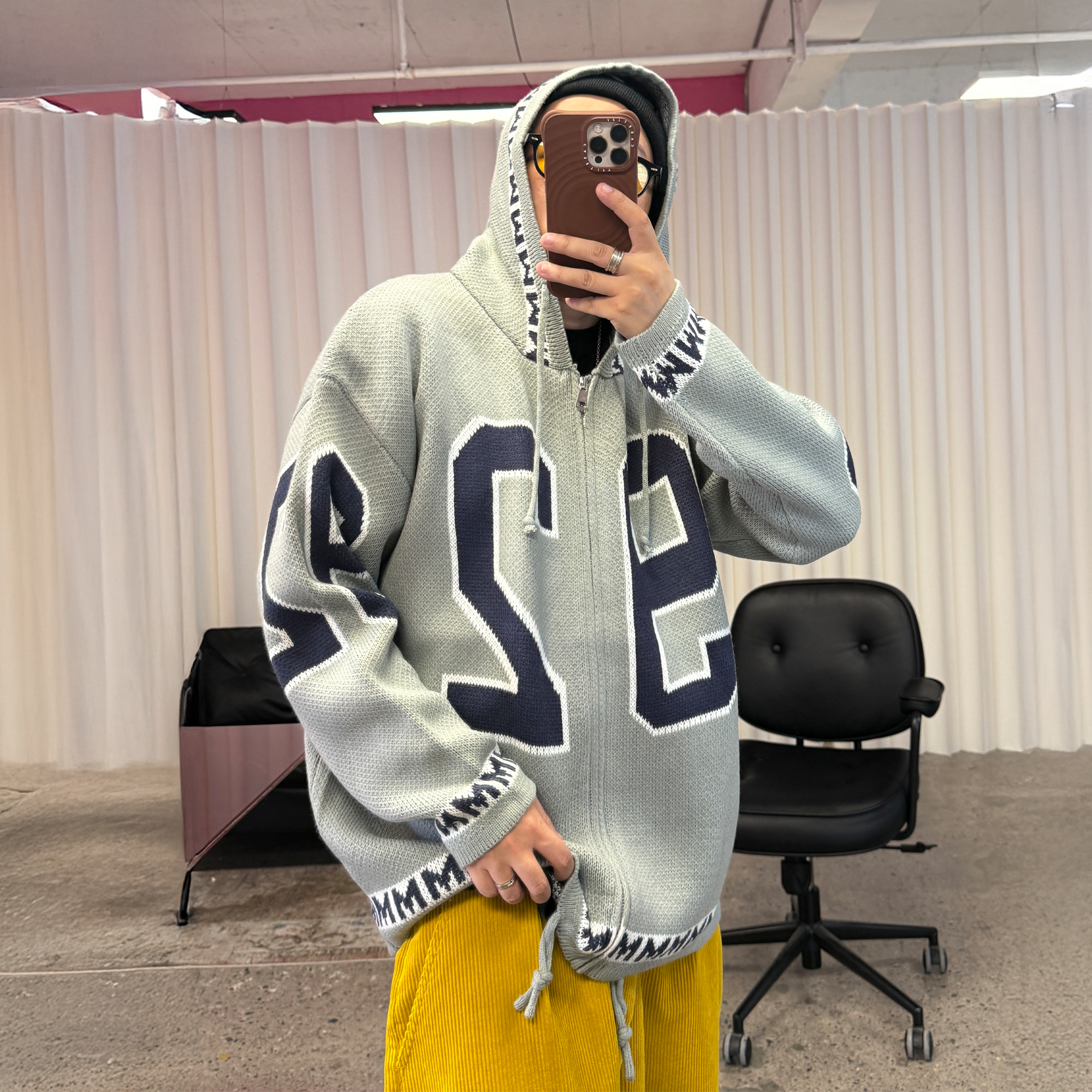 ME DA IGUAL Number-Jacquard Knit Zip Hoodie-Jacket-M-Free Shipping Leatheretro